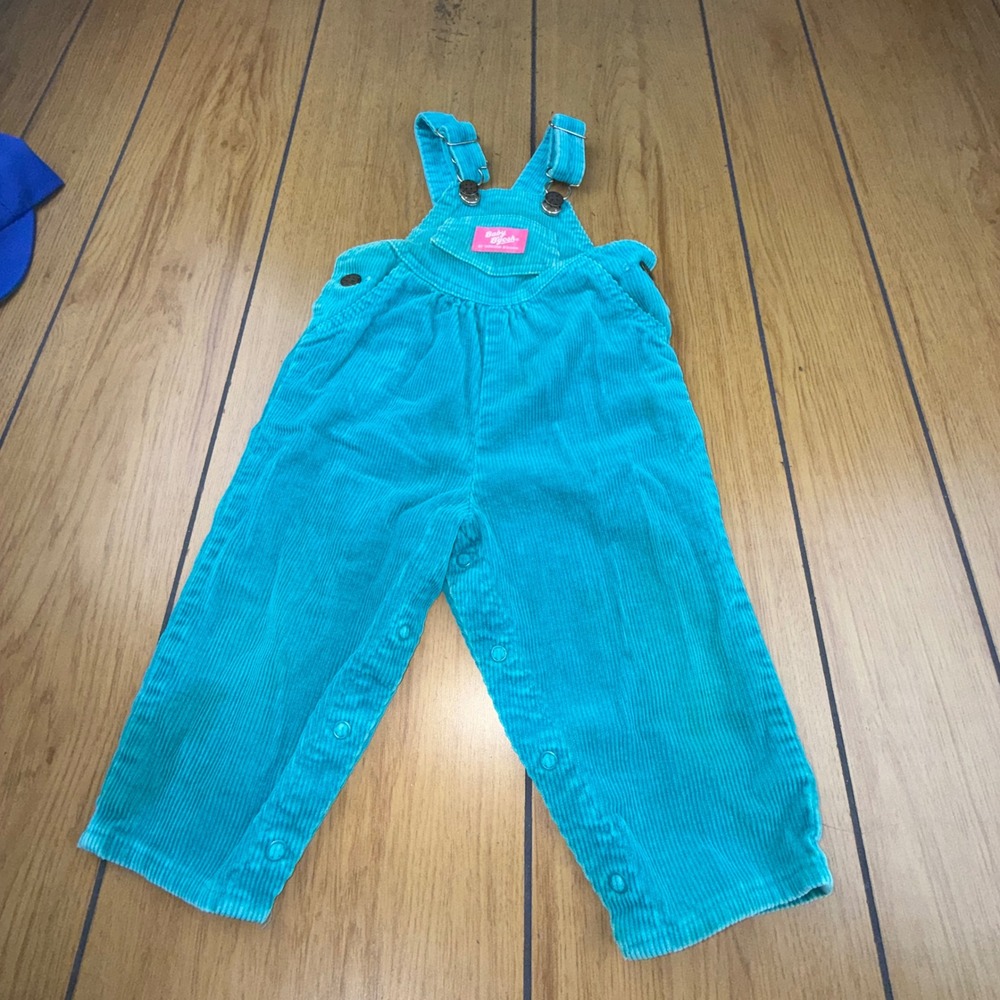 Vintage Baby Bgosh Turquoise Blue Corduroy Overalls 18M Made in USA Vestbak